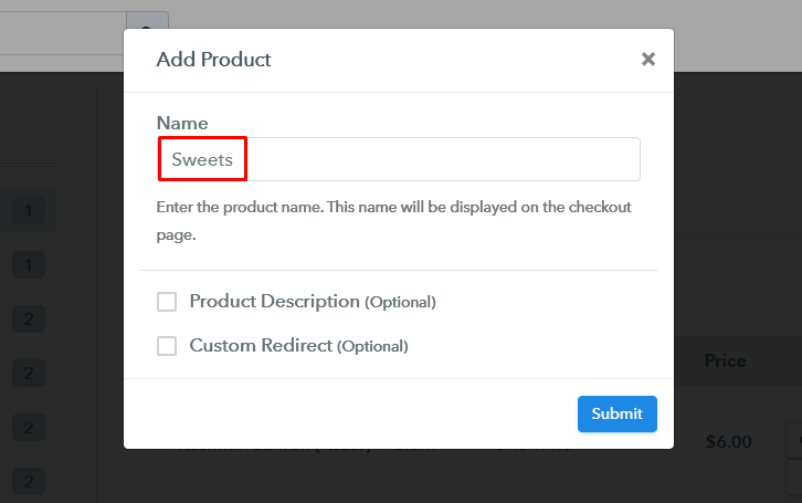 Add Product to Start Selling Sweets Online