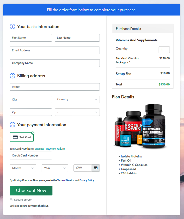 Multi plan Checkout to Sell Vitamins and Supplements Online