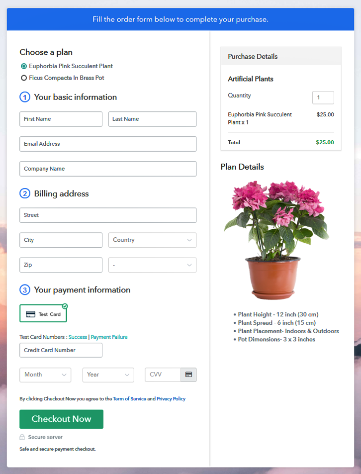 Multiplan Checkout Page to Start Artificial Plants Business Online
