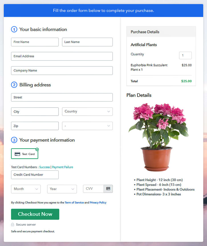 Checkout Page to Start Artificial Plants Business Online