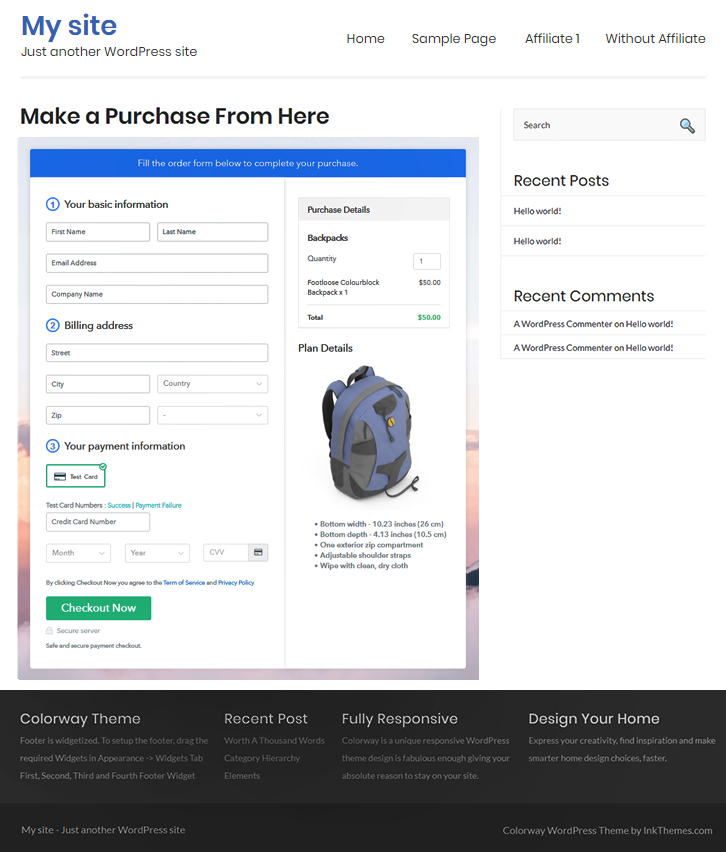 Embed Checkout to Start Backpacks Business Online