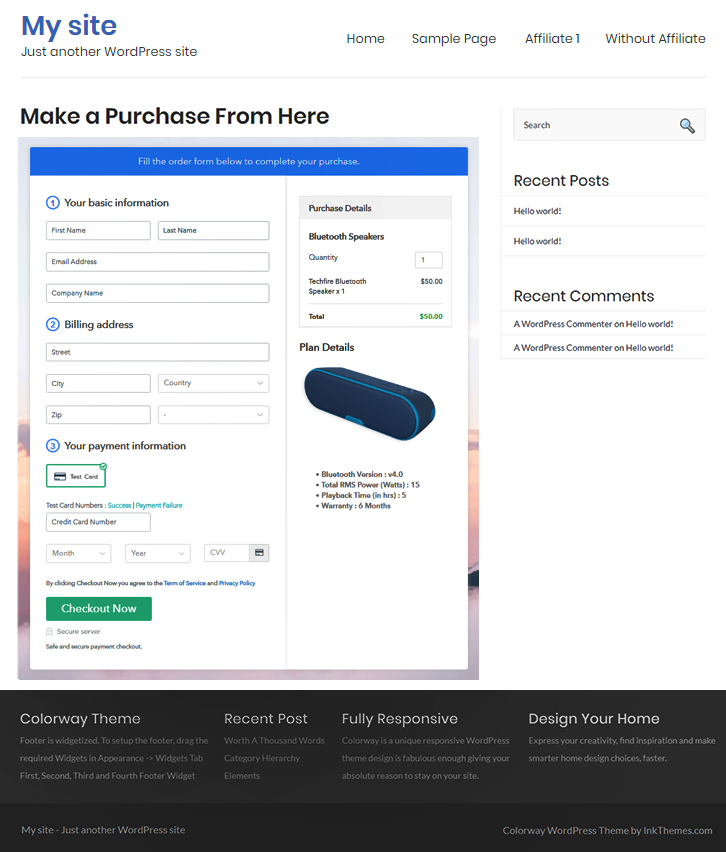 Embed Checkout Page in Site & Sell Bluetooth Speakers Online