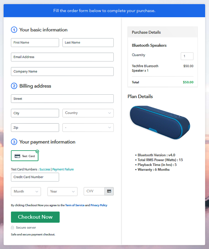 Checkout Page to Start Bluetooth Speakers Business Online