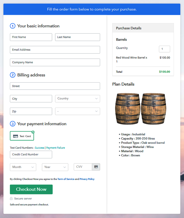 Checkout to Sell Barrels Online