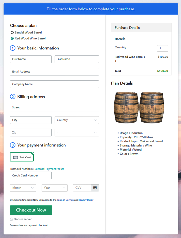 Checkout to Sell Barrels Online