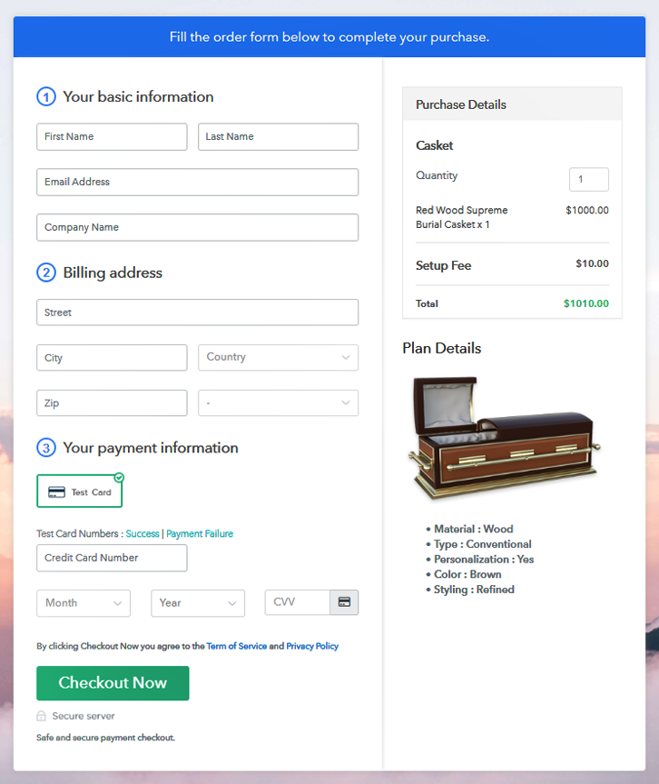 Checkout to Sell Caskets Online
