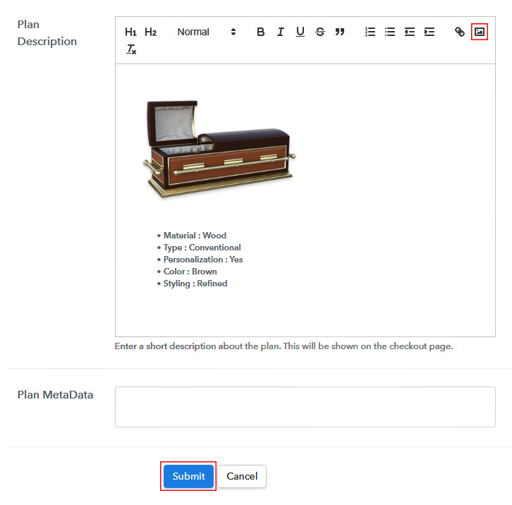 Add Image to Sell Caskets Online