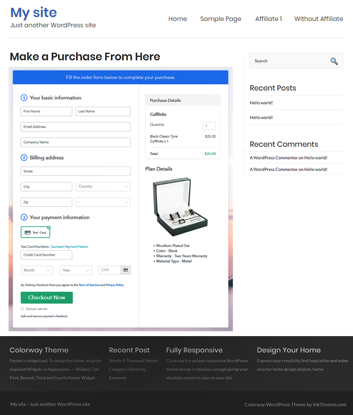 Final Look of your Checkout Page to Sell Cufflinks Online