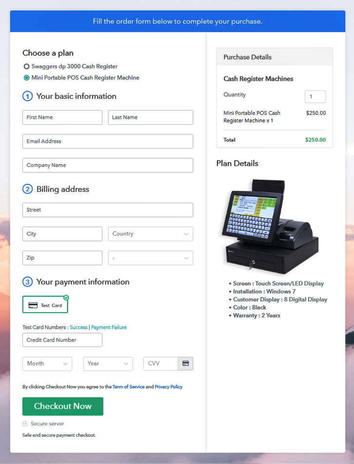 Multiplan Checkout Page to Start Cash Register Machine Business Online