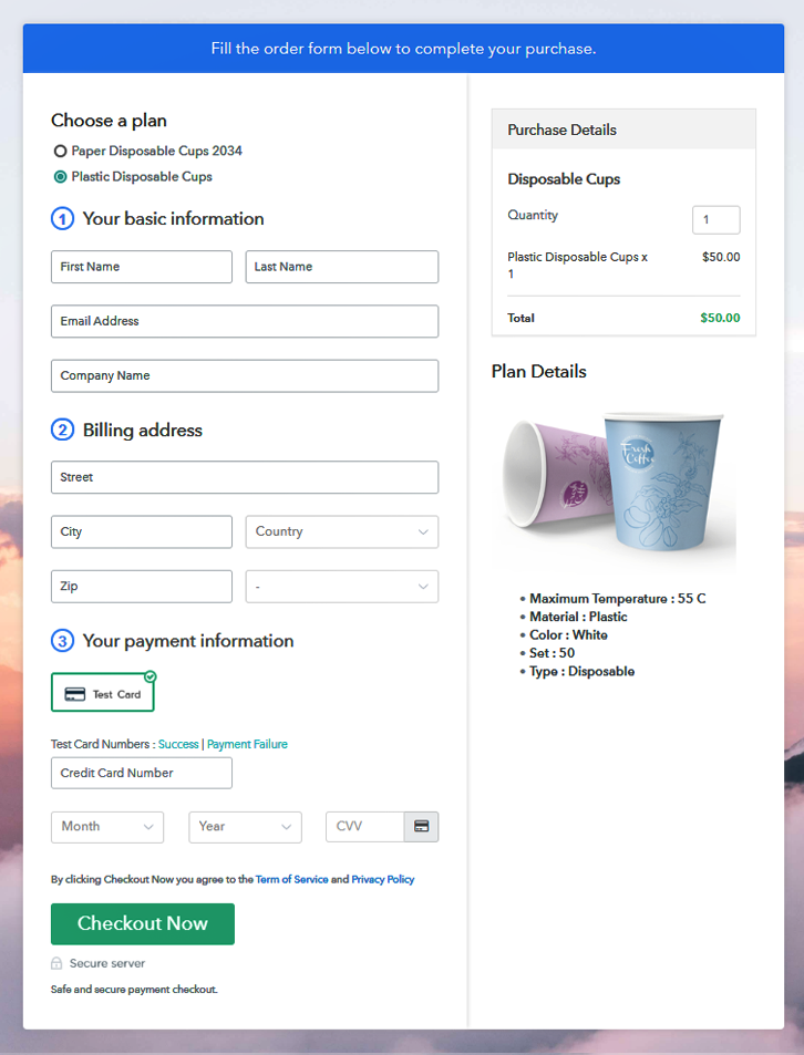 Checkout to Sell Disposable Cups Online