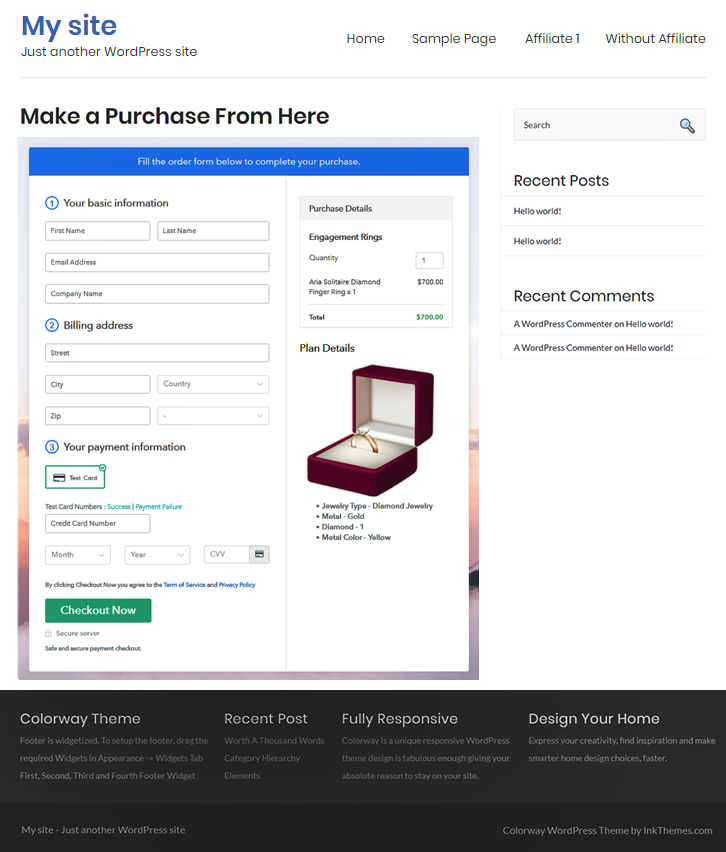 Final Look of your Checkout Page to Sell Engagement Rings Online