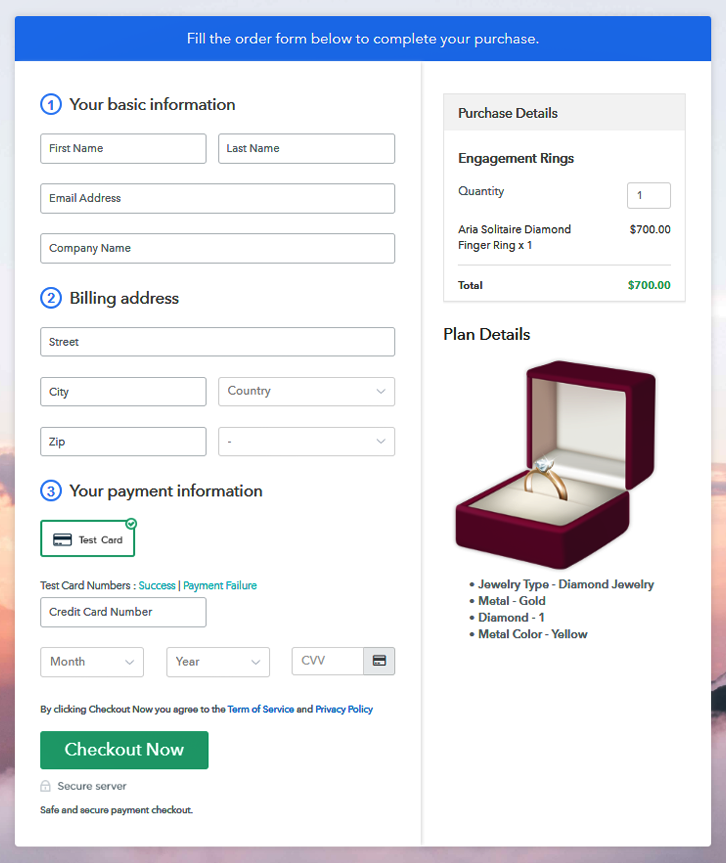 Checkout Page to Sell Engagement Rings Online