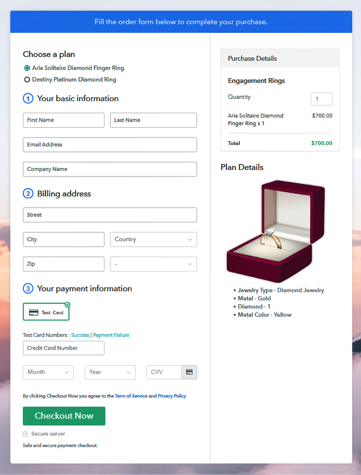 Multiplan Checkout Page to Sell Engagement Rings Online