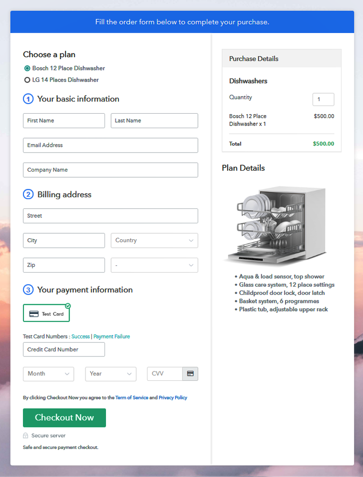 Multiplan Checkout Page to Sell Dishwashers Online