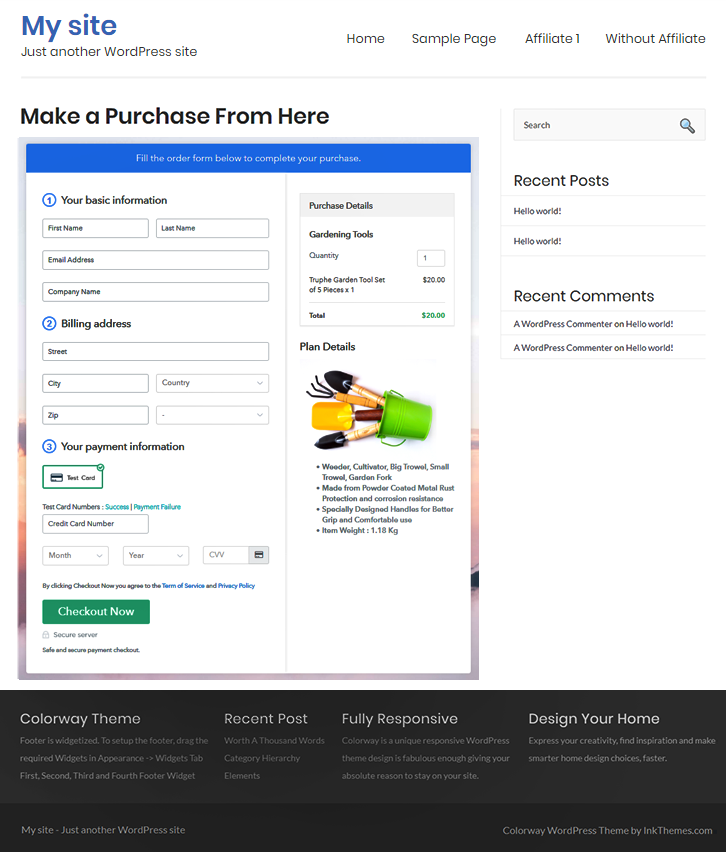 Final Look of your Checkout Page to Sell Gardening Tools Online