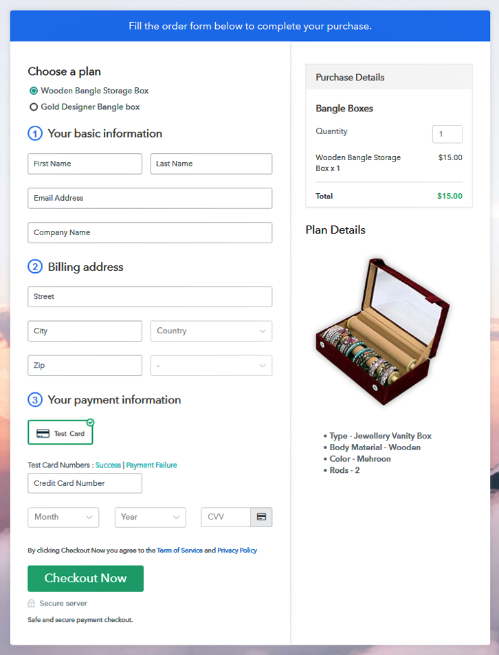 Multiplan Checkout Page to Start Bangle Boxes Business Online