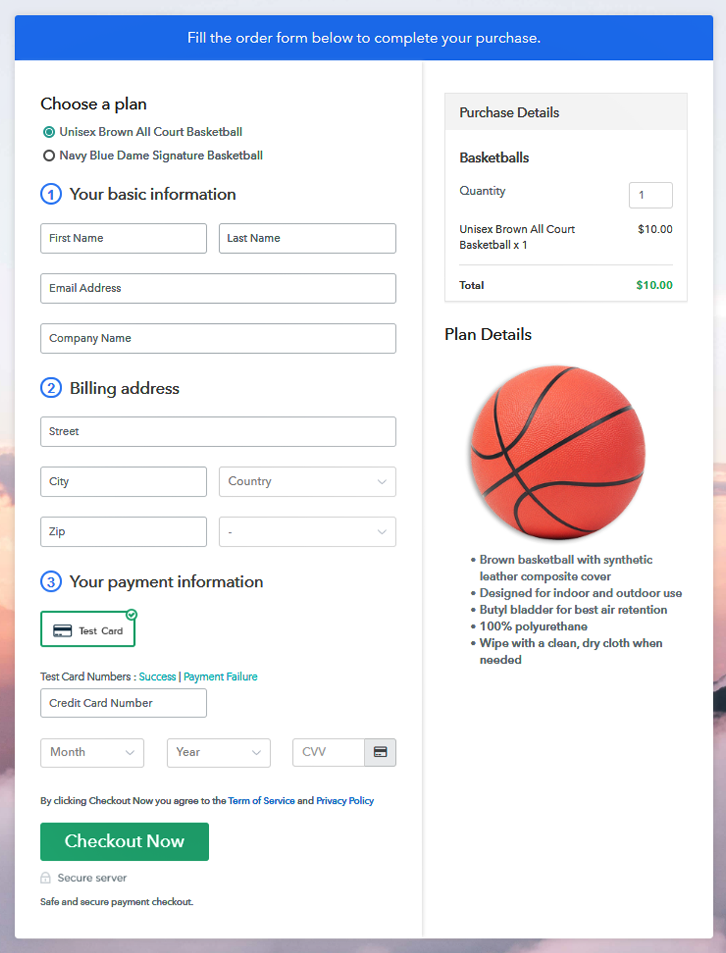 Multiplan Checkout Page to Start Basketballs Business Online