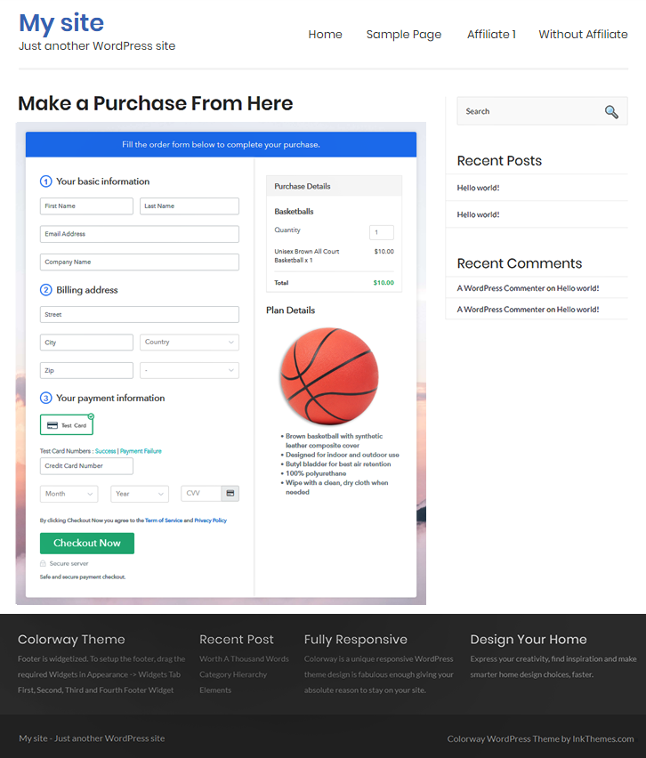 Final Look of your Checkout Page to Sell Basketballs Online