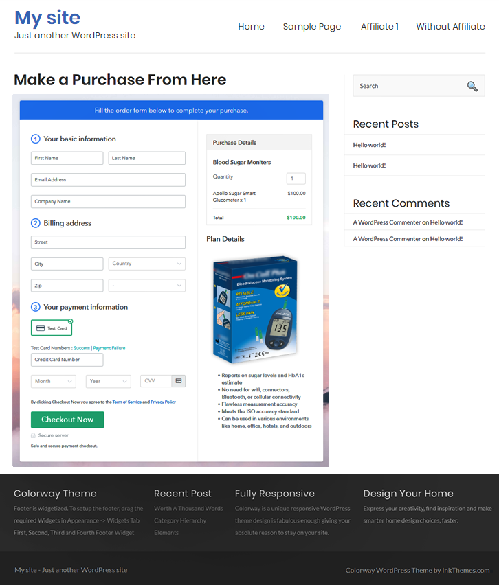 Final Look of your Checkout Page to Sell Blood Sugar Monitors Online