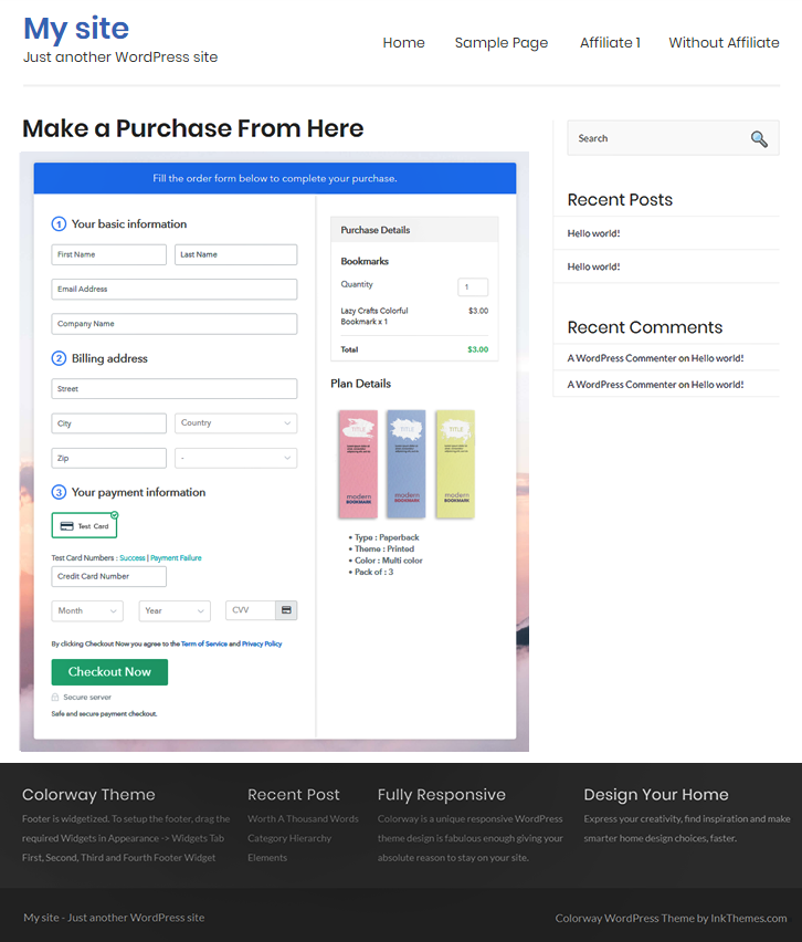Final Look of your Checkout Page to Sell Bookmarks Online