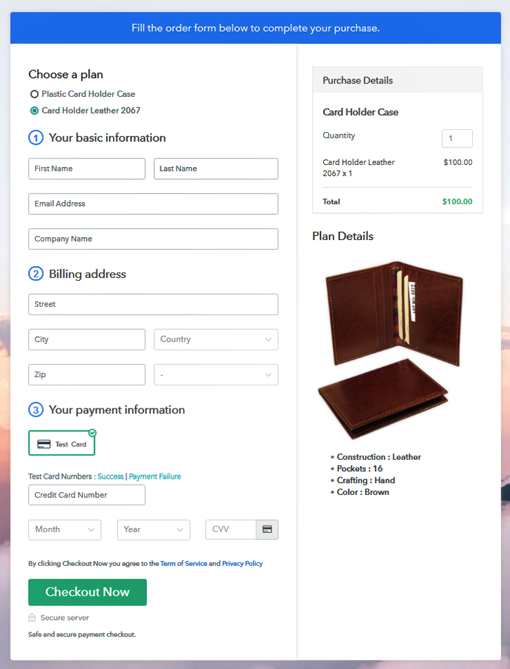 Multiplan Checkout Page To Sell Card Holder Cases Online