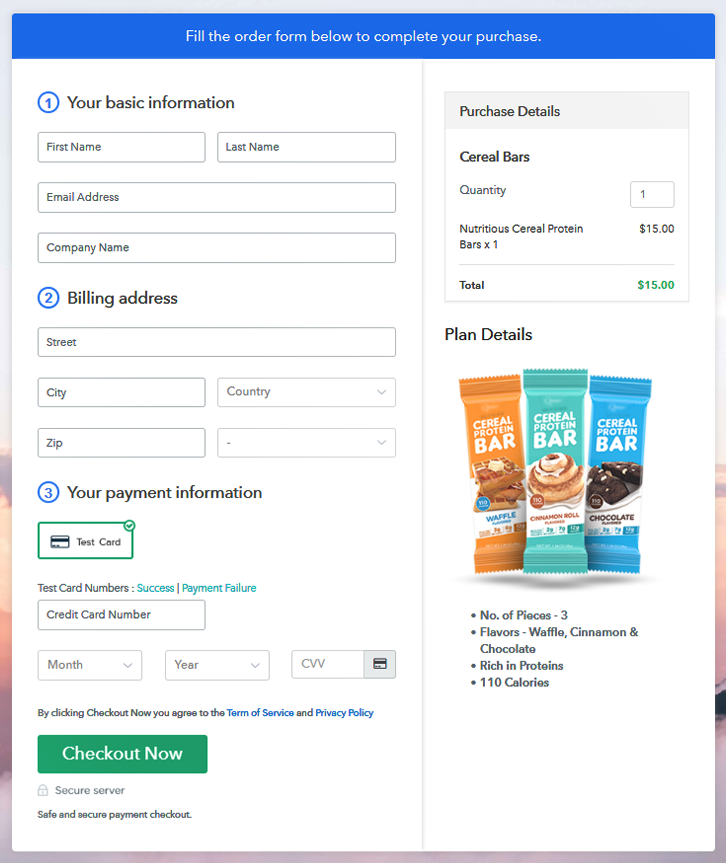 Checkout Page Preview to Start Selling Cereal Bars Online