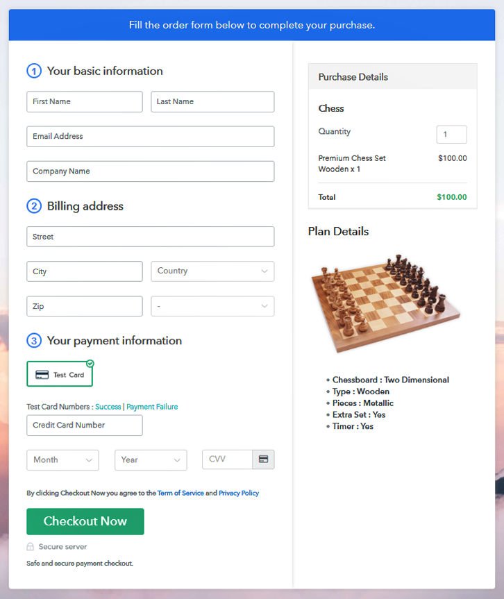 Checkout Page To Sell Chess Online 