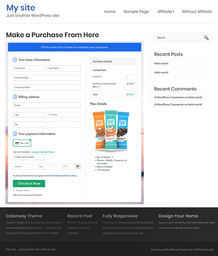 Checkout Page on WordPress Site to Sell Cereal Bars Online