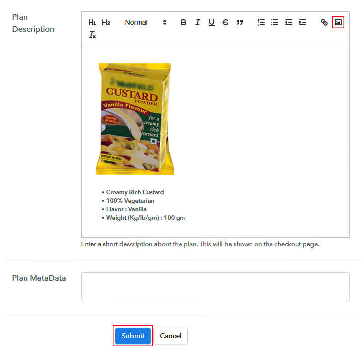 Add Image & Description to Sell Custard Powder Online