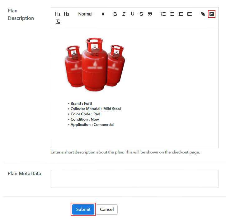 Add Description To Sell Cooking Gas Online