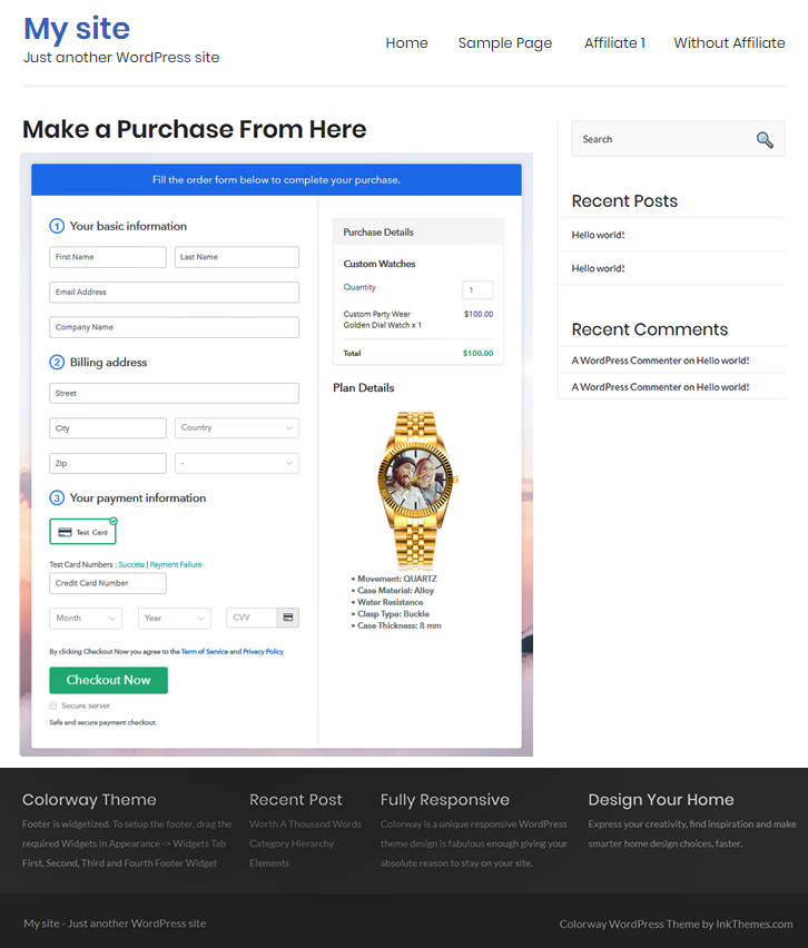 Final Look of your Checkout Page to Sell Custom Watches Online