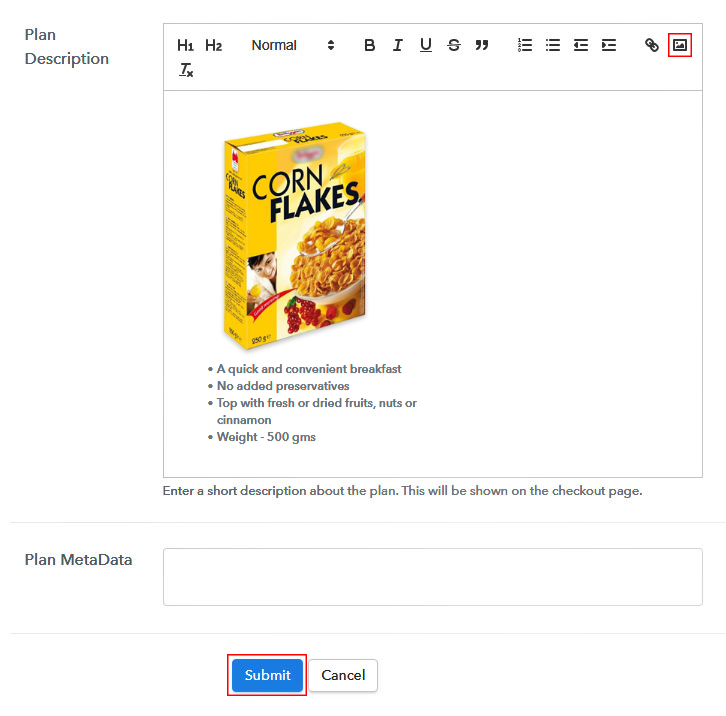 Add Description Checkout to Sell Cornflakes Online