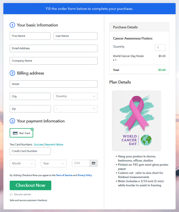 Checkout Page to Sell How to Sell Cancer Awareness Posters Online 