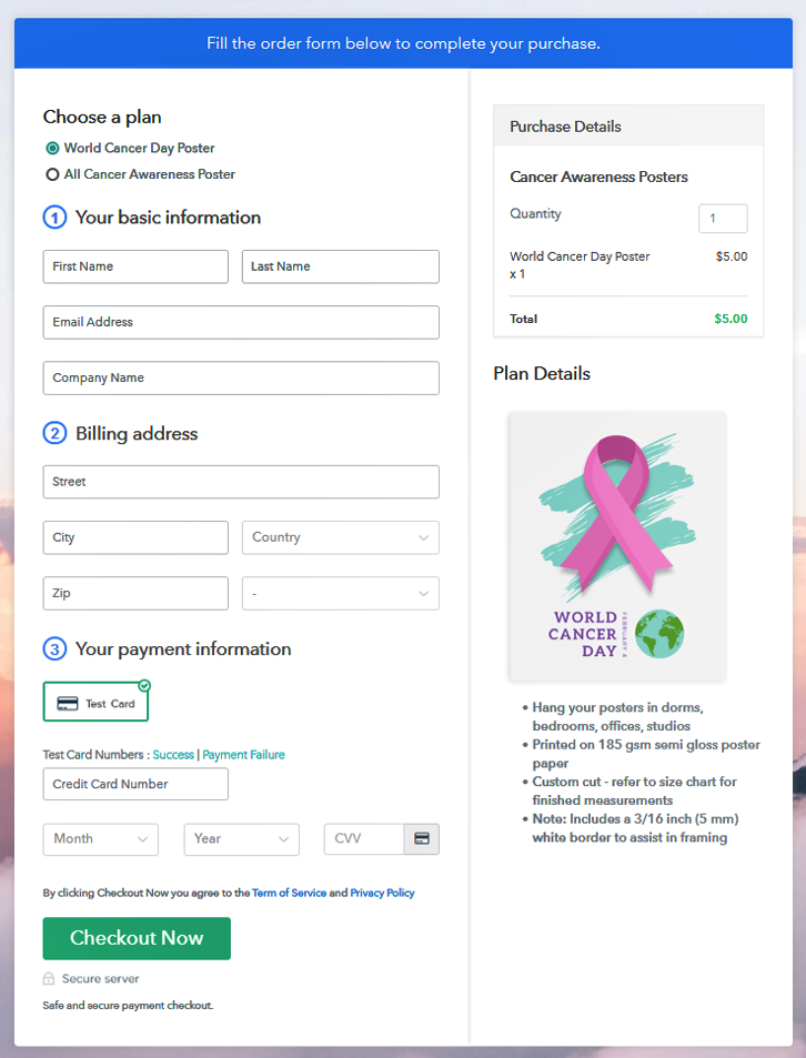 Multiplan Checkout Page to Sell How to Sell Cancer Awareness Posters Online