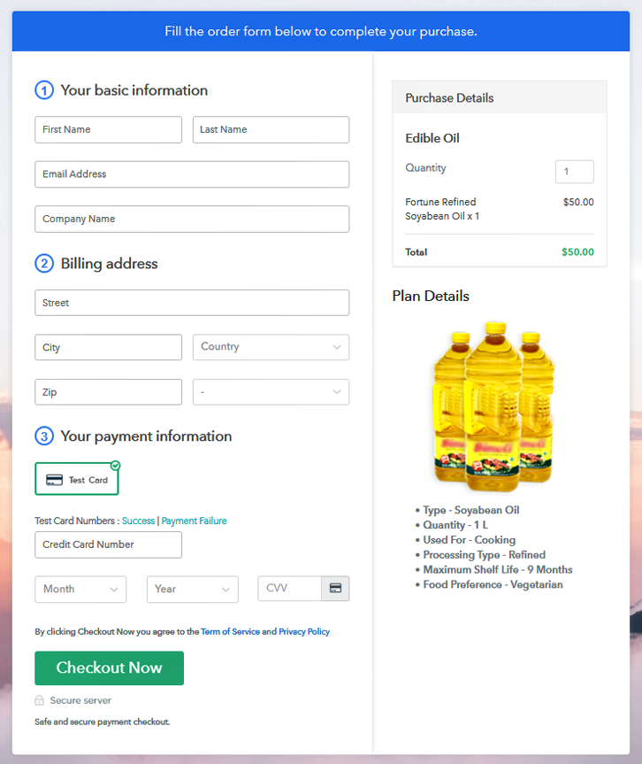 Checkout Page to Sell Edible Oil Online