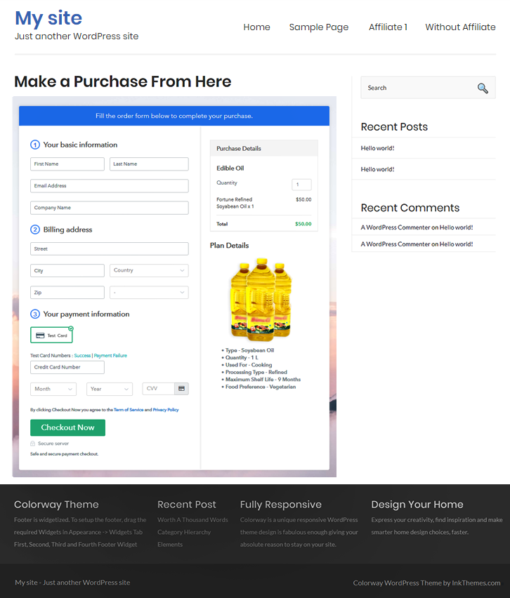 Final Look of your Checkout Page to Sell Edible Oil Online