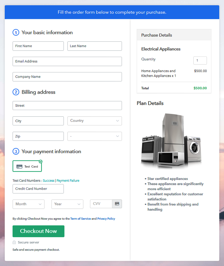 Checkout Page for your Electrical Appliances Selling Business