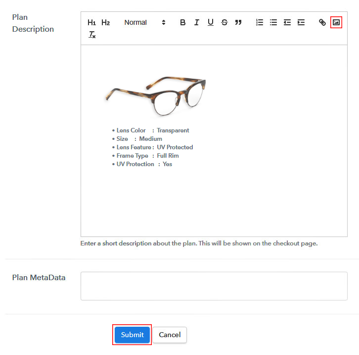 Add Image & Description of Eye Glasses