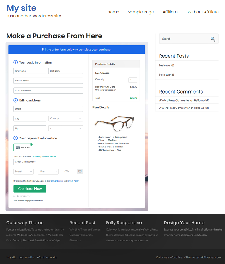Checkout Page on WordPress Site to Sell Eye Glasses Online