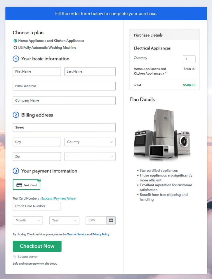 Multiplan Checkout Page to Sell Electrical Appliances Online