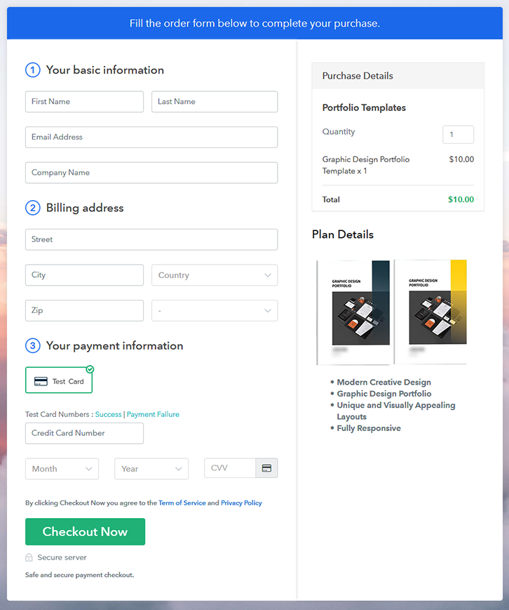 Final View of Checkout Page for Your Portfolio Templates Selling Business