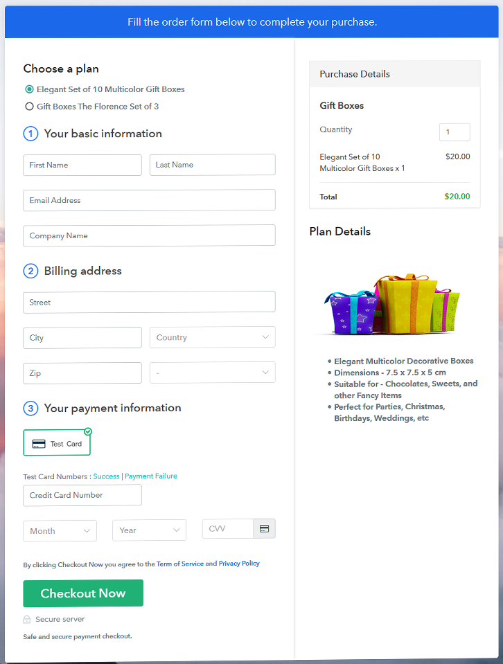 Multiplan Checkout Page to Start Selling Gift Boxes Online