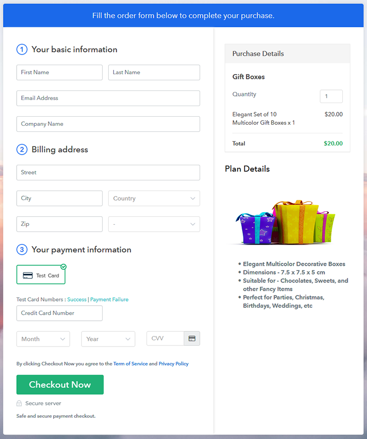 Checkout Page to Sell Gift Boxes Online