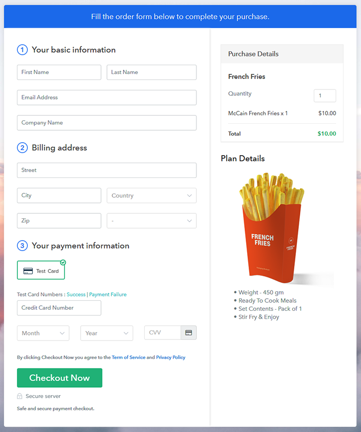 Final View of Checkout Page for your French Fries Selling Business