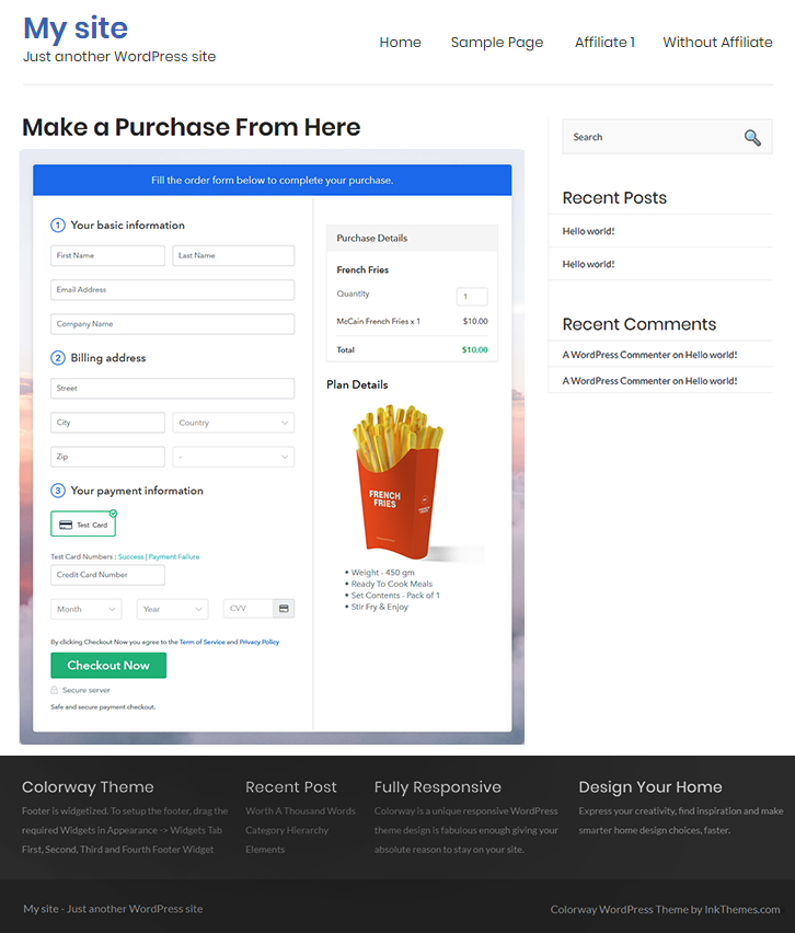 Final Look of your Checkout Page to Sell French Fries Online