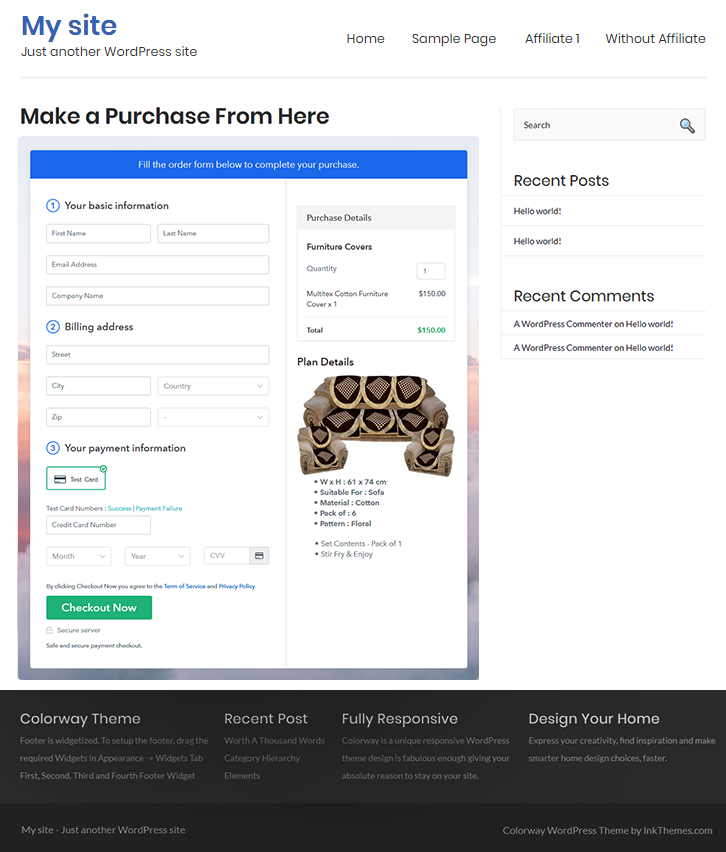 Final Look of your Checkout Page to Sell How to Sell Furniture Covers Online