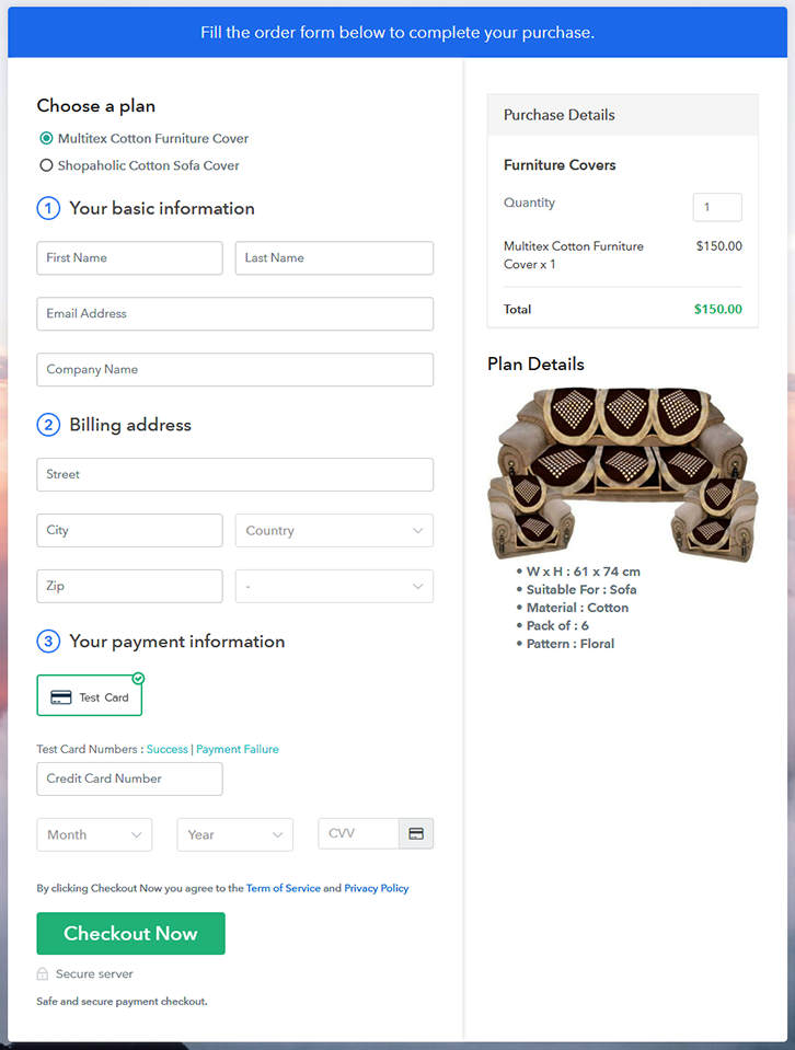 Multiplan Checkout Page to Sell How to Sell Furniture Covers Online