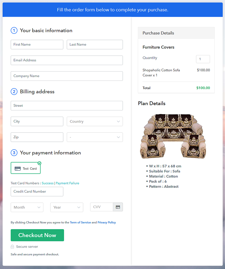 Checkout Page to Sell How to Sell Furniture Covers Online 