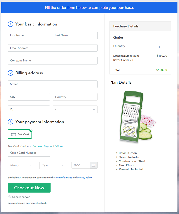 Checkout Page To Sell Graters Online