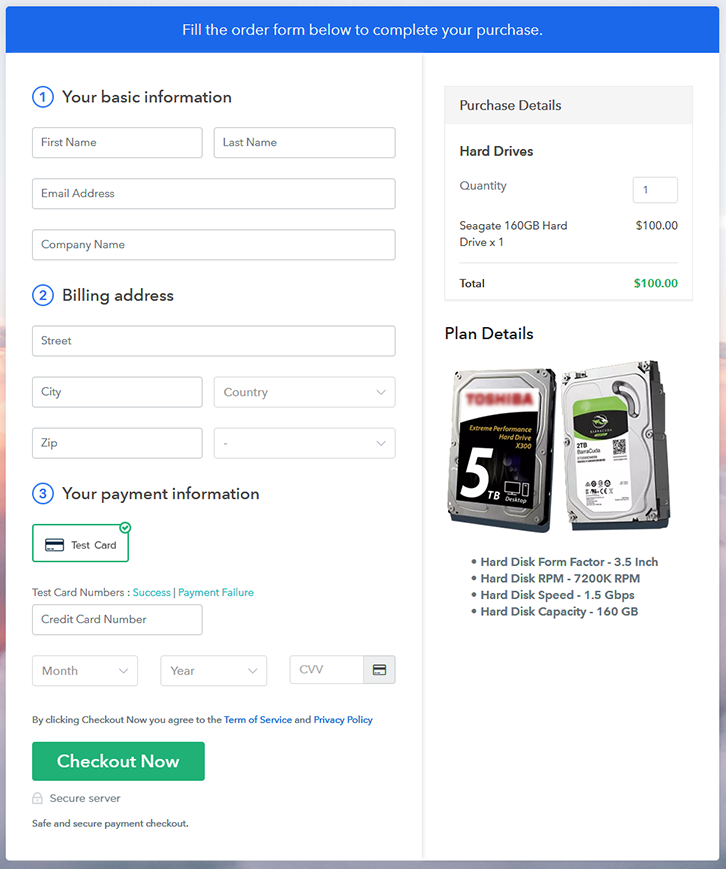 Final View of Checkout Page for your Hard Drives Selling Business